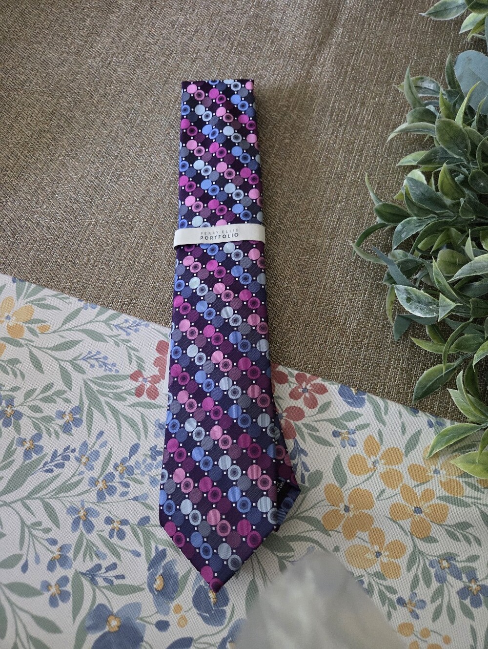 Perry Ellis Purple and Blue Geometric Dot Silk Tie